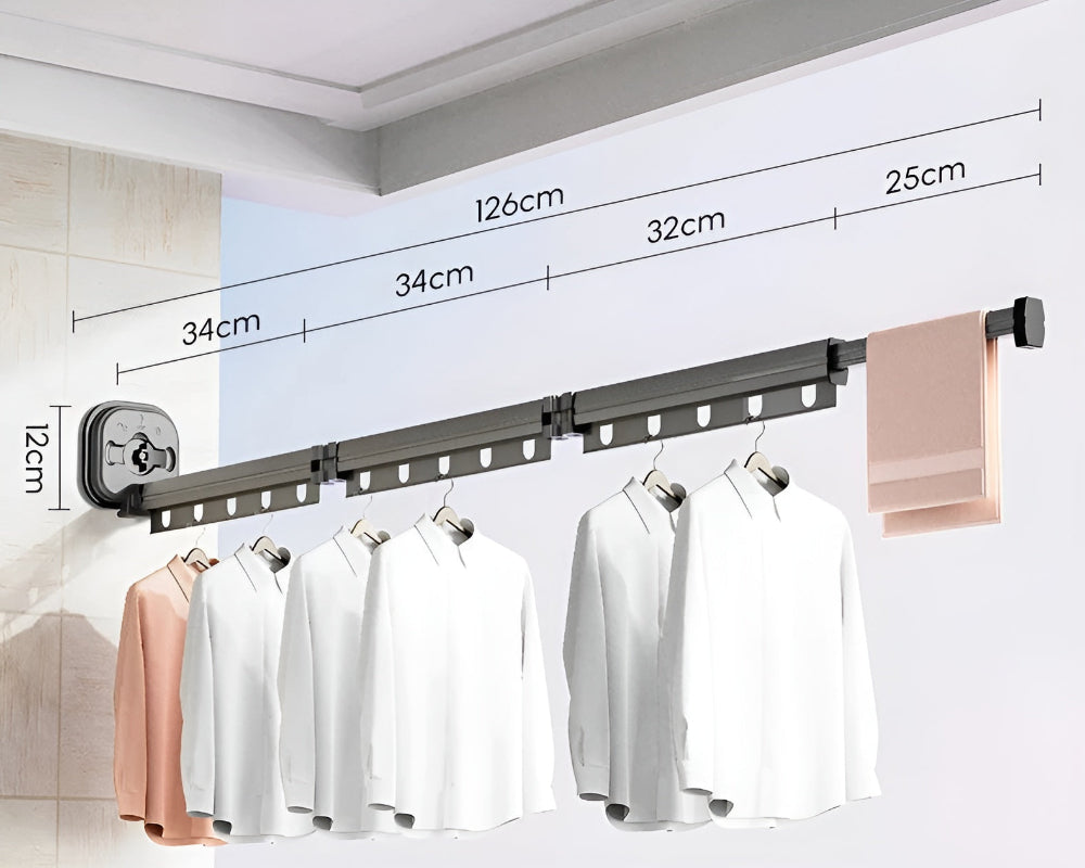 AluFlex - Faltbarer Aluminium Wäscheständer zur Wandmontage