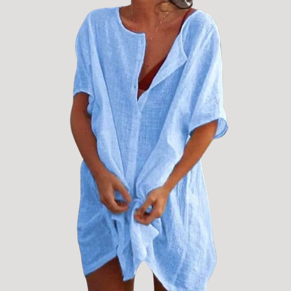 Amanda | Women Beach Shirt Dress Button Front Short Sleeve Mini