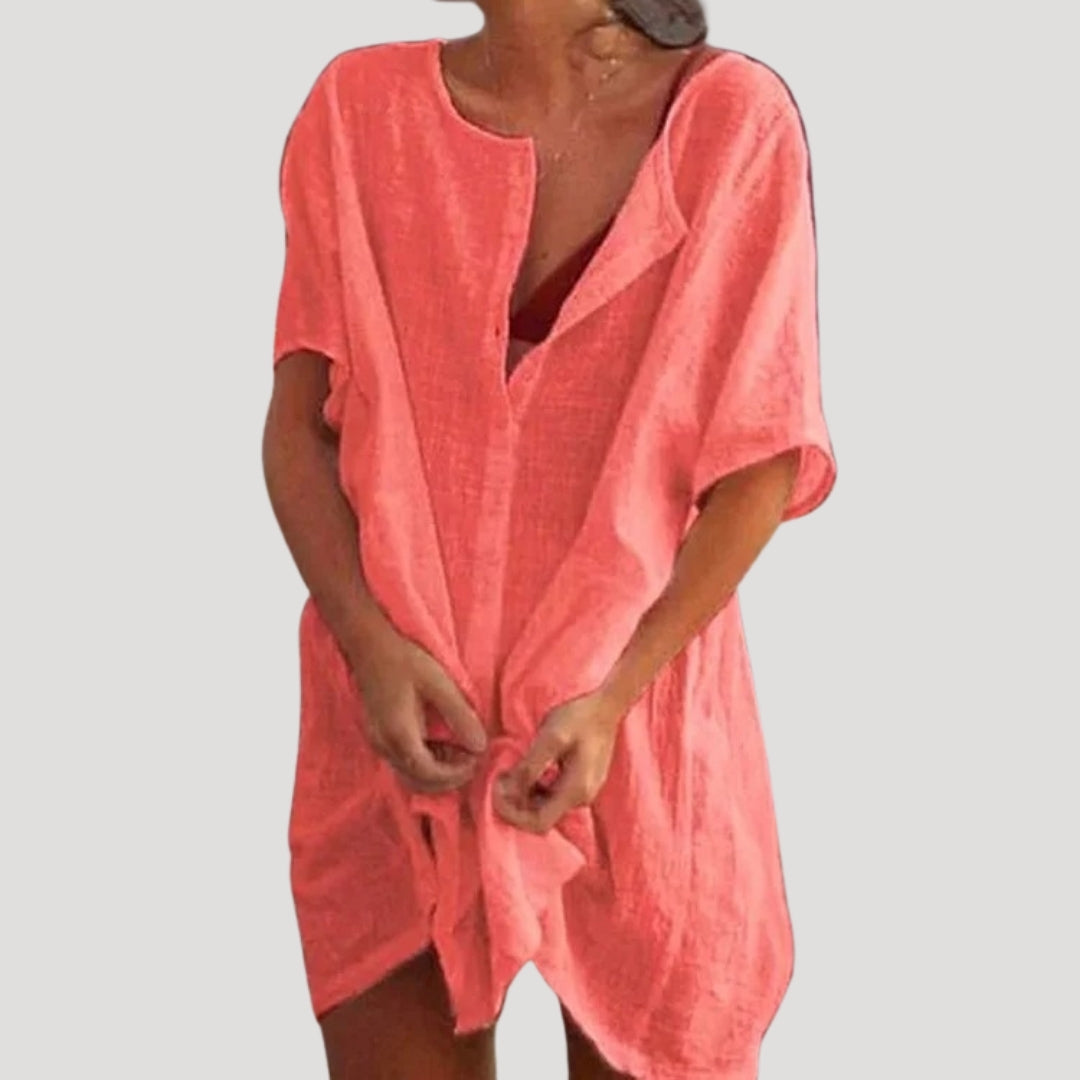 Amanda | Women Beach Shirt Dress Button Front Short Sleeve Mini