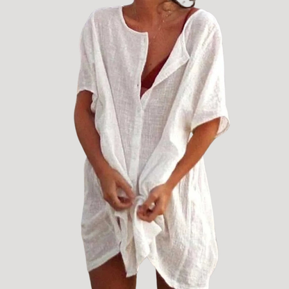 Amanda | Women Beach Shirt Dress Button Front Short Sleeve Mini