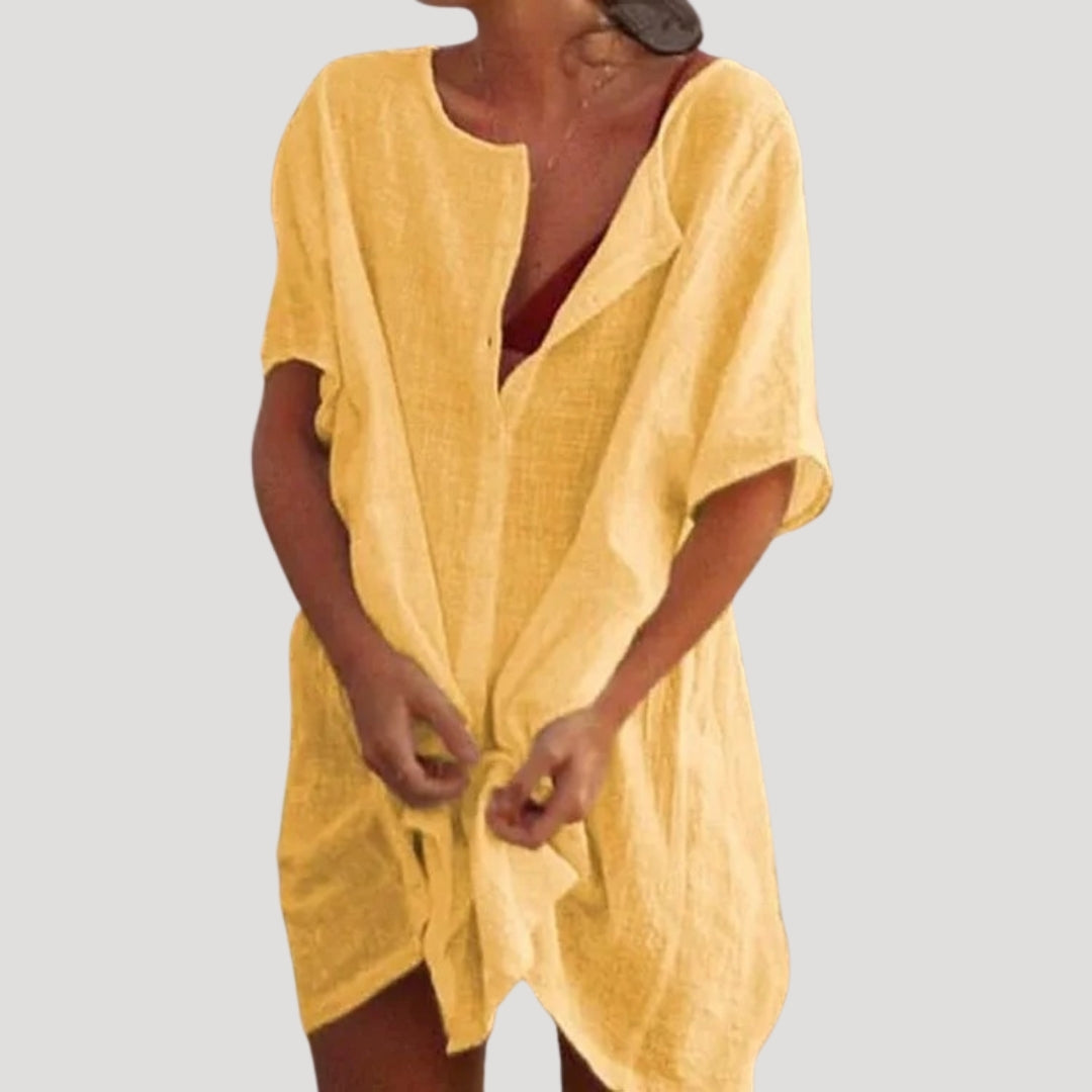 Amanda | Women Beach Shirt Dress Button Front Short Sleeve Mini
