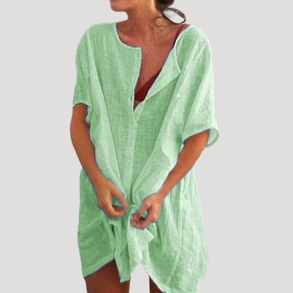 Amanda | Women Beach Shirt Dress Button Front Short Sleeve Mini