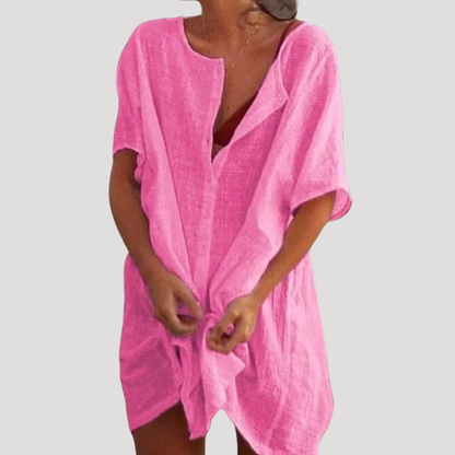 Amanda | Women Beach Shirt Dress Button Front Short Sleeve Mini