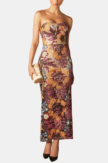 Analia – Floral-Embroidered Strapless Maxi Dress