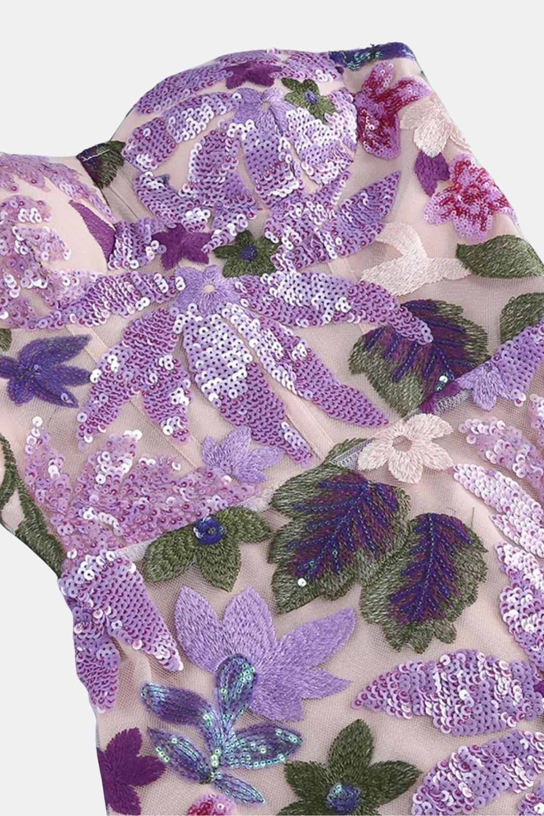 Analia – Floral-Embroidered Strapless Maxi Dress