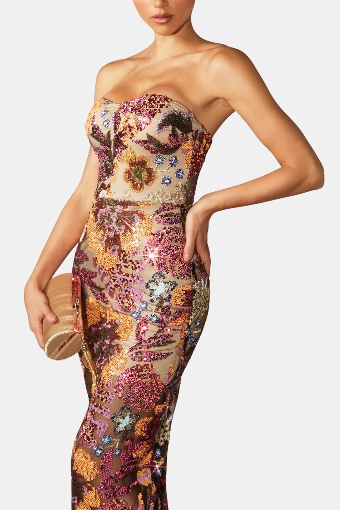 Analia – Floral-Embroidered Strapless Maxi Dress