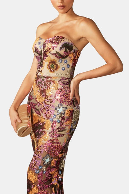 Analia – Floral-Embroidered Strapless Maxi Dress