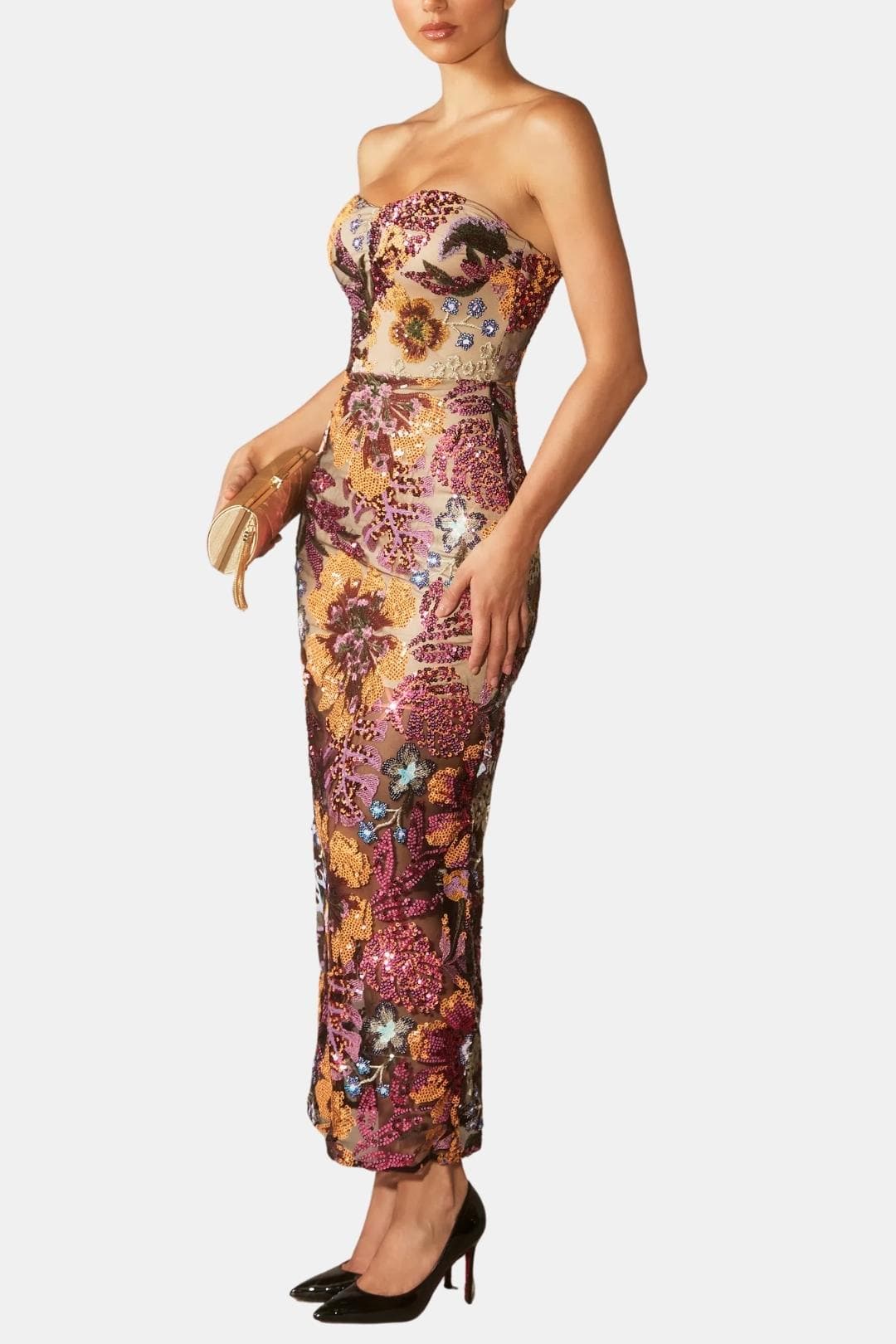 Analia – Floral-Embroidered Strapless Maxi Dress