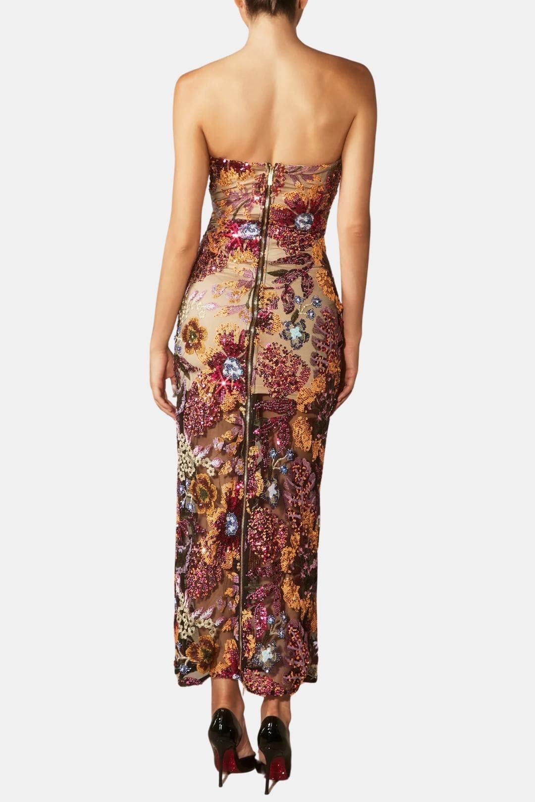 Analia – Floral-Embroidered Strapless Maxi Dress