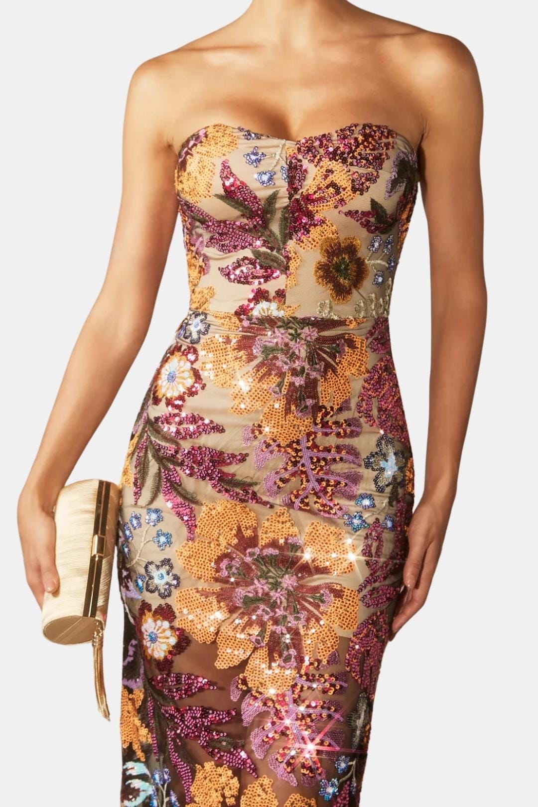 Analia – Floral-Embroidered Strapless Maxi Dress