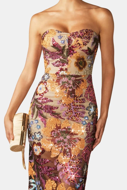 Analia – Floral-Embroidered Strapless Maxi Dress