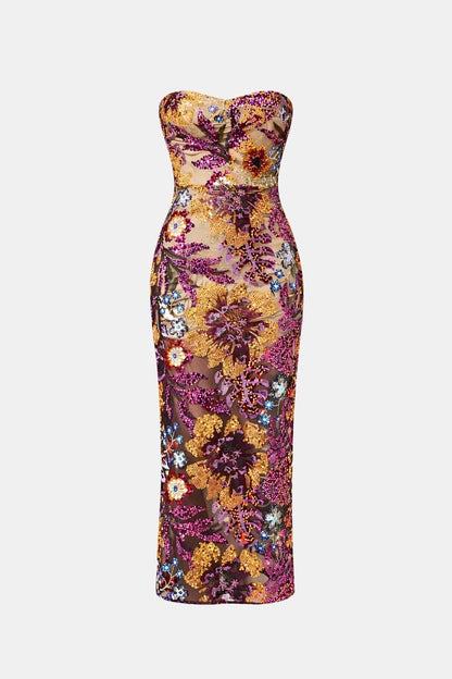 Analia – Floral-Embroidered Strapless Maxi Dress