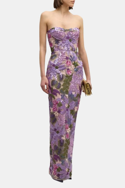 Analia – Floral-Embroidered Strapless Maxi Dress