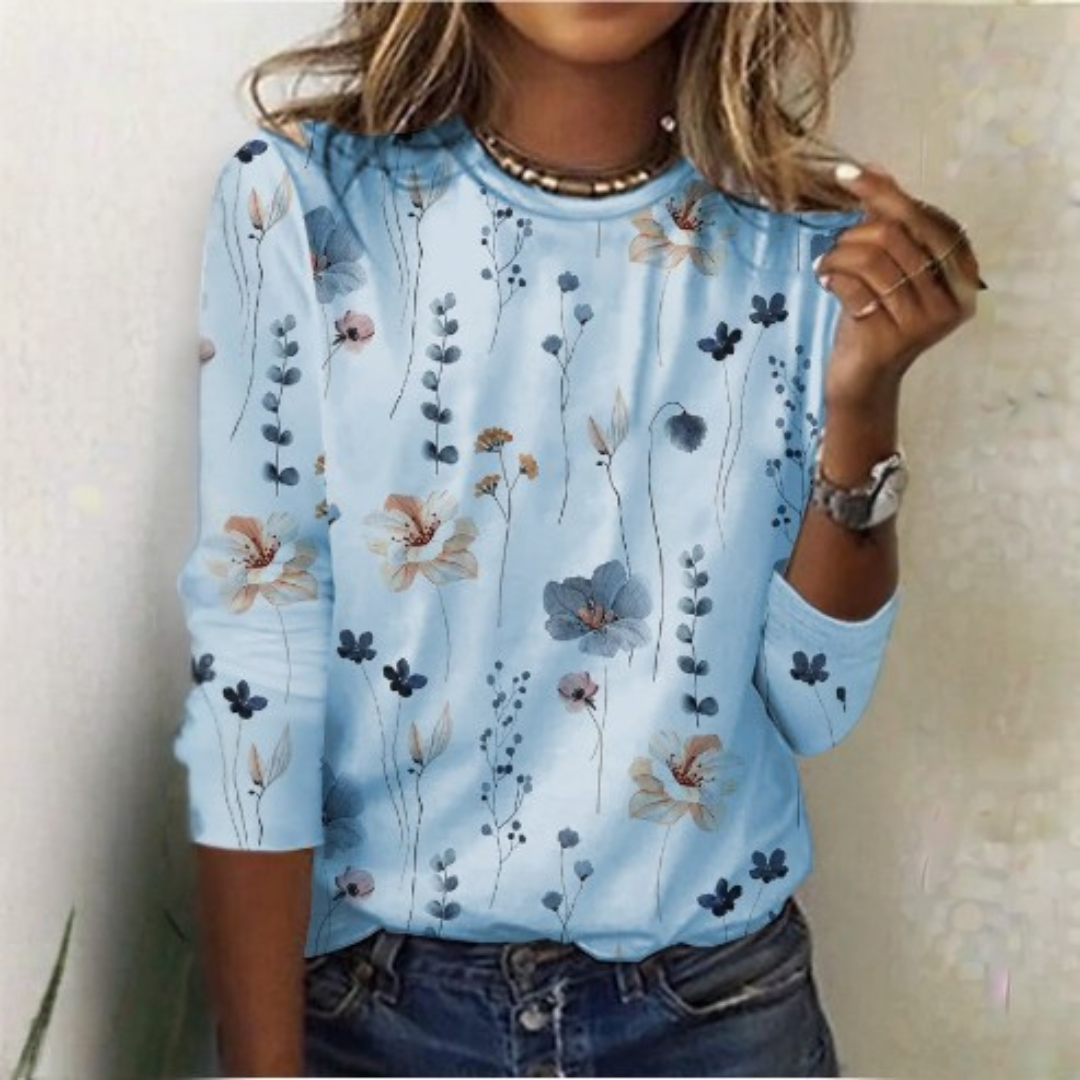 Andrea | Women’s T-shirt Floral Print Crew Neck Long Sleeve
