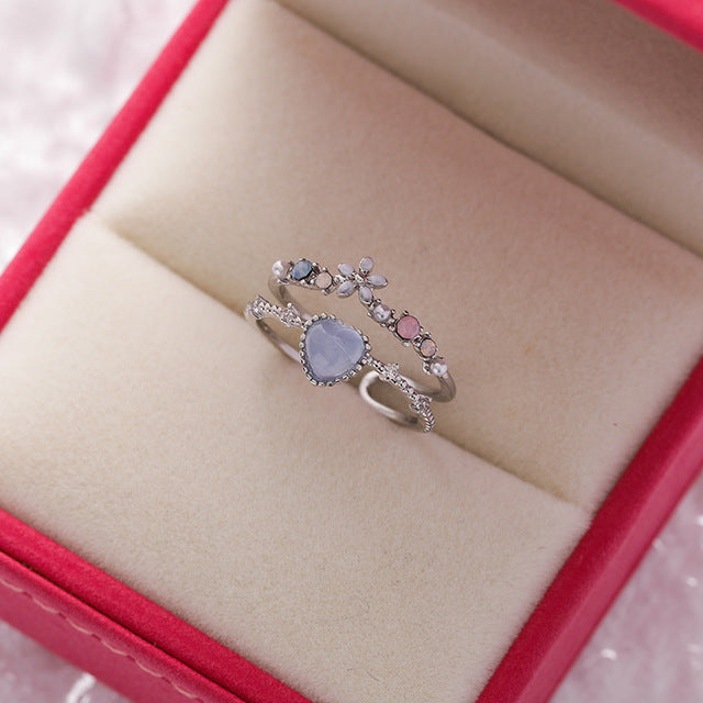 Anillo Ajustable en Piedra Azul con Circonita en Plata de Ley