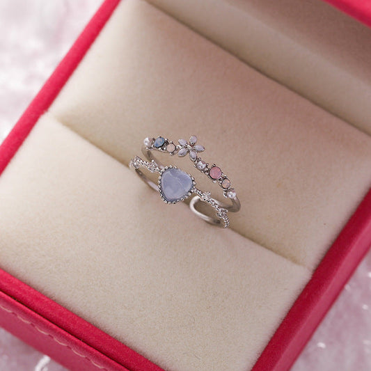 Anillo Ajustable en Piedra Azul con Circonita en Plata de Ley