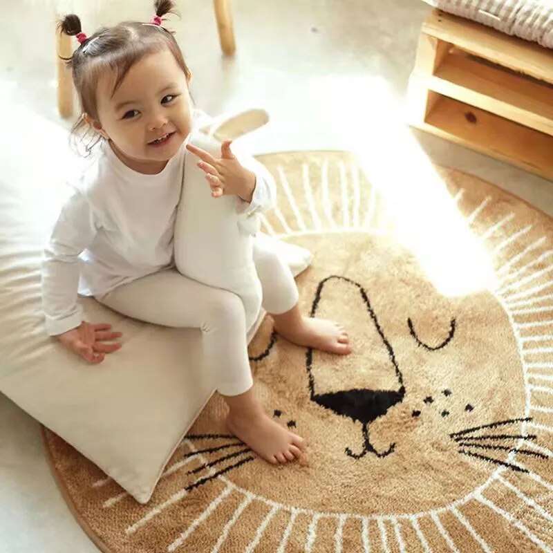 Rond Vloerkleed Kinderen Leeuw Polyester Microvezel 80cm 100cm 120cm Speelkamer Kinderkamer Tapijt Dierenprint Speelkleed Zacht | Restfield