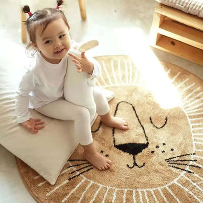 Rond Vloerkleed Kinderen Leeuw Polyester Microvezel 80cm 100cm 120cm Speelkamer Kinderkamer Tapijt Dierenprint Speelkleed Zacht | Restfield