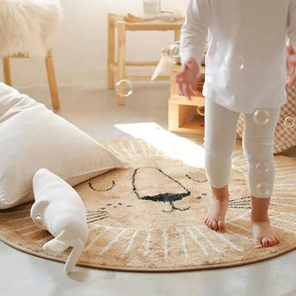 Rond Vloerkleed Kinderen Leeuw Polyester Microvezel 80cm 100cm 120cm Speelkamer Kinderkamer Tapijt Dierenprint Speelkleed Zacht | Restfield