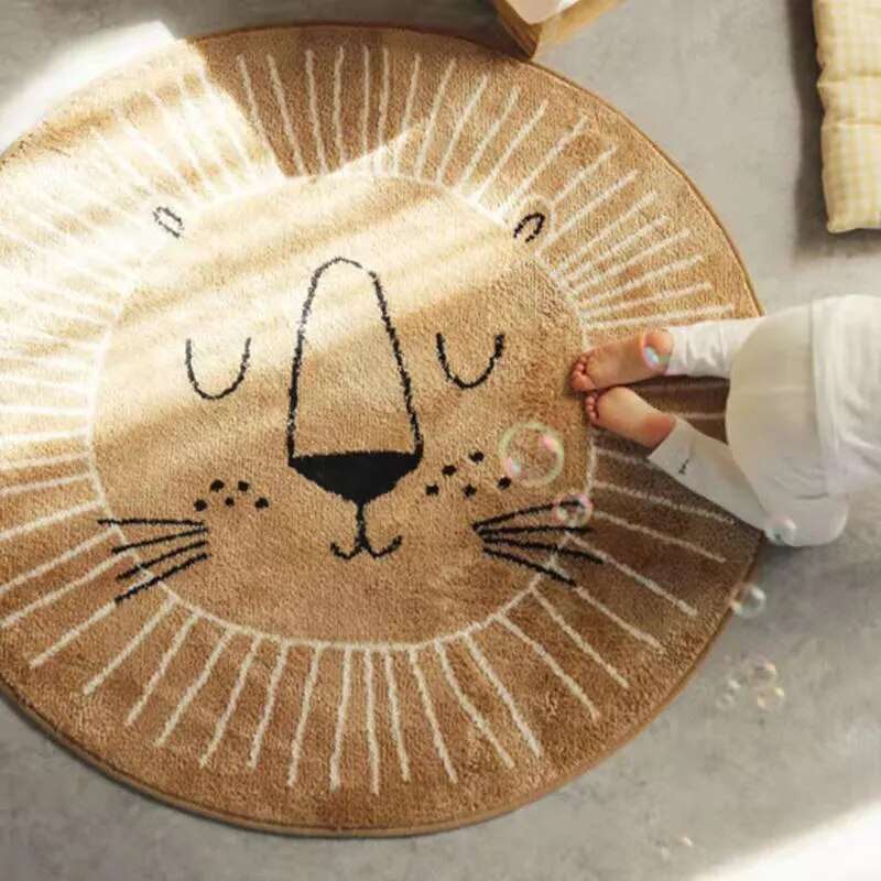 Rond Vloerkleed Kinderen Leeuw Polyester Microvezel 80cm 100cm 120cm Speelkamer Kinderkamer Tapijt Dierenprint Speelkleed Zacht | Restfield