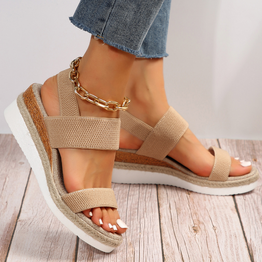 SUENTA Damen Anna-Sandalen Plateau Elastische Riemen Sommerschuhe Stylischem Look Braun