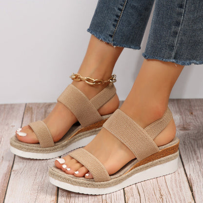 SUENTA Damen Anna-Sandalen Plateau Elastische Riemen Sommerschuhe Stylischem Look