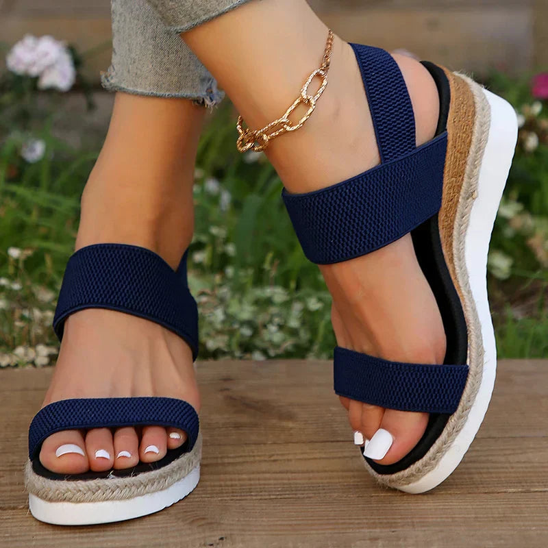 SUENTA Damen Anna-Sandalen Plateau Elastische Riemen Sommerschuhe Stylischem Look