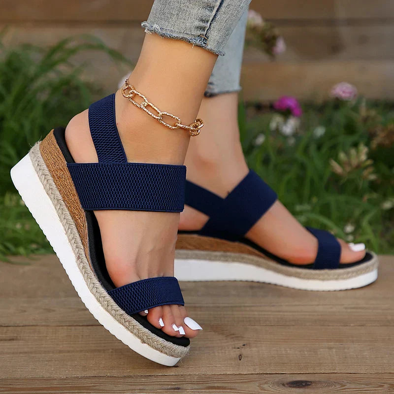 SUENTA Damen Anna-Sandalen Plateau Elastische Riemen Sommerschuhe Stylischem Look