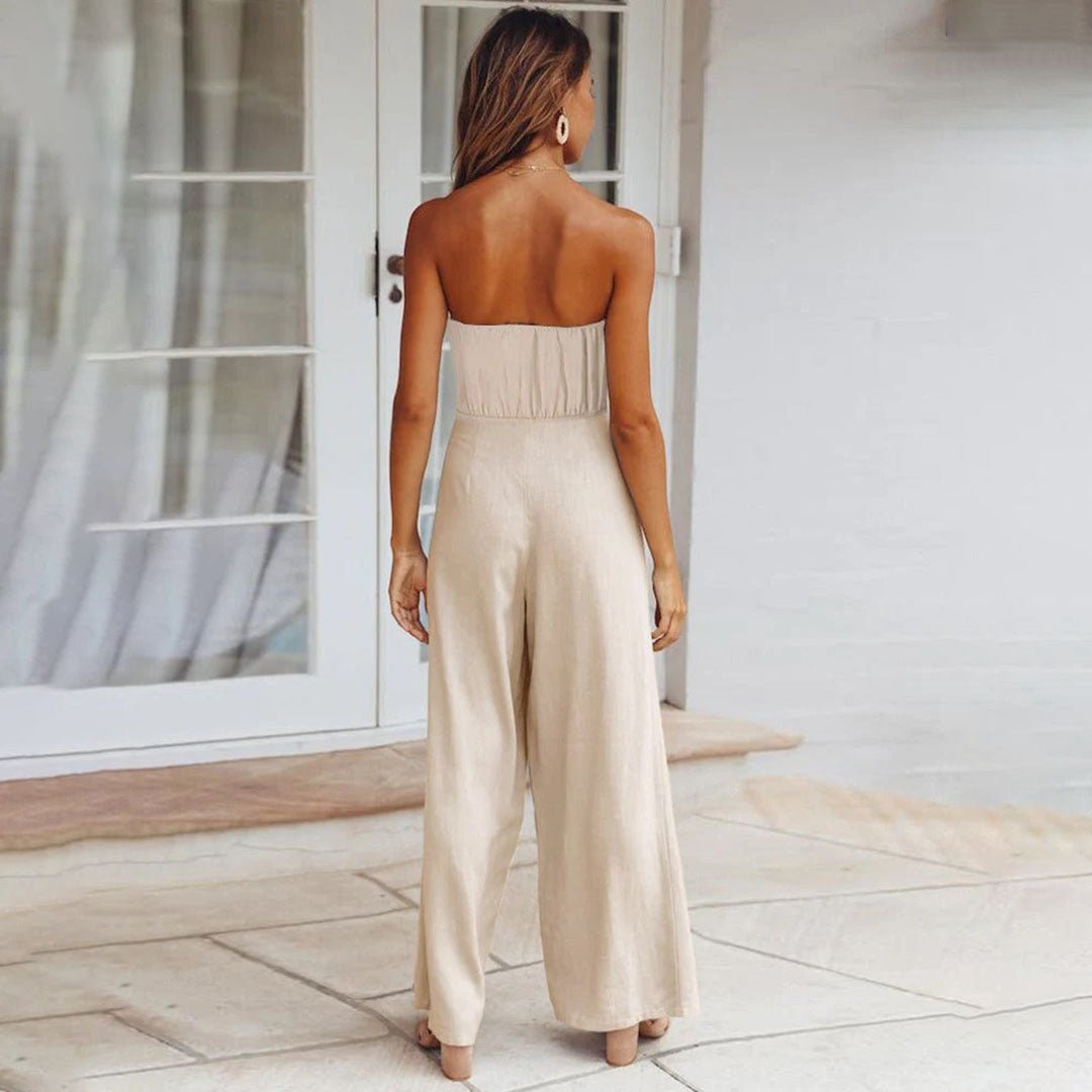 Women's Strapless Tie Waist Wide Leg Jumpsuit