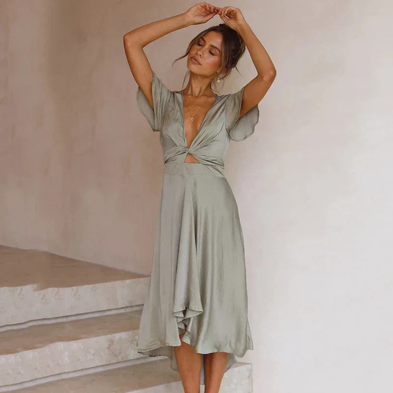 Märta | Vestido Midi de Cóctel para Mujeres con Dobladillo Desigual