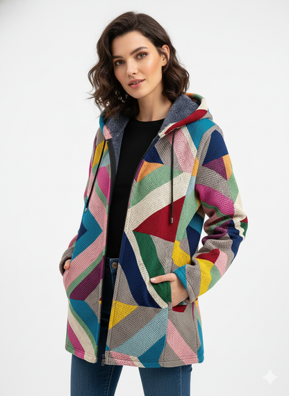 Aria Gilet Femme Tricoté Artistique – Cardigan Fluide à Imprimé Élégant & Coupe Décontractée