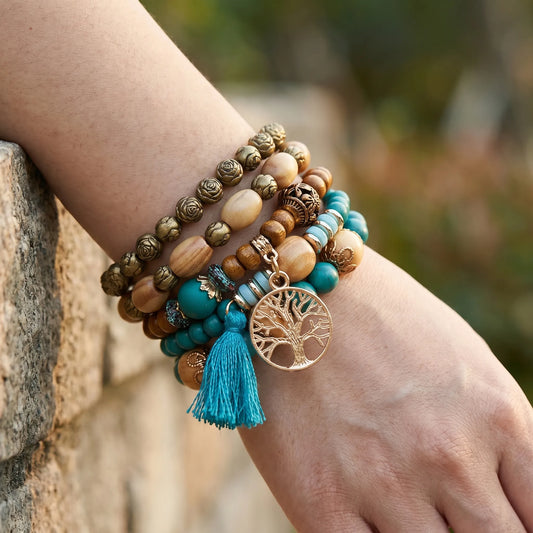 Armband dames | Kralen armband set met levensboom bedel