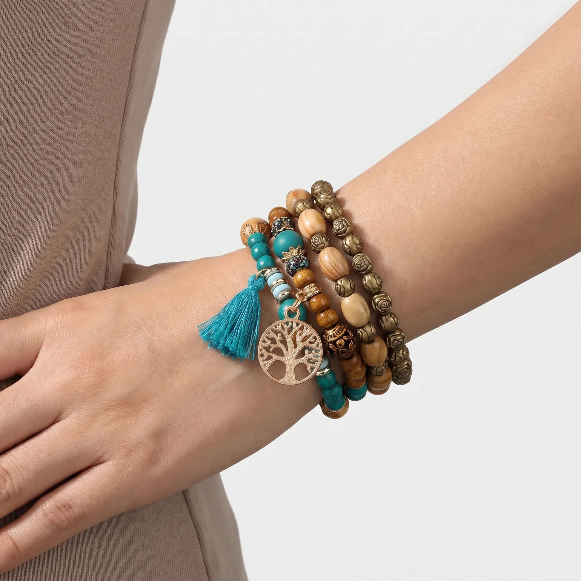 Armband dames | Kralen armband set met levensboom bedel