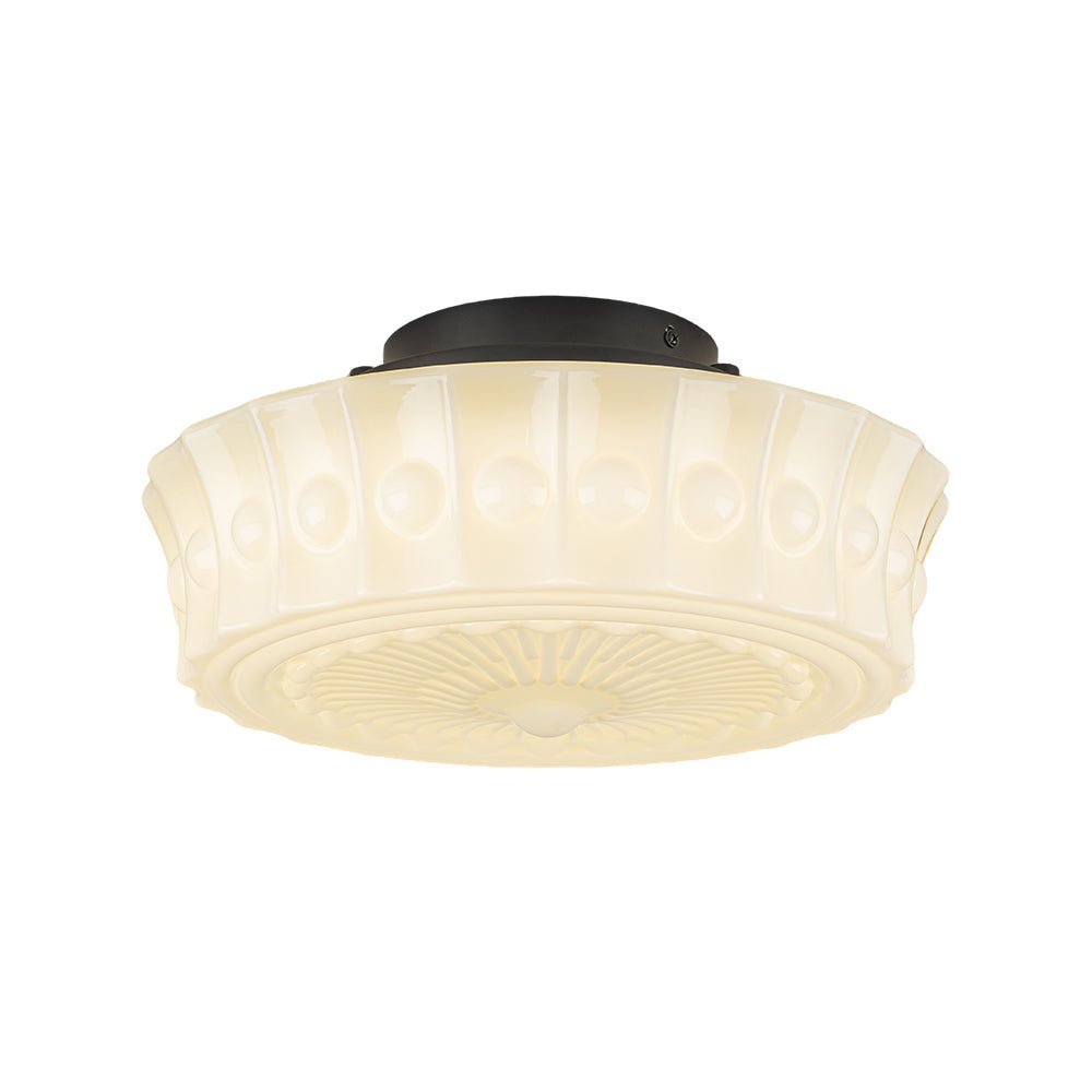 RoyaleGlow Art Deco Ivory Opal Milk Glass Schoolhouse LED Ceiling Light, 4000K Dimmable