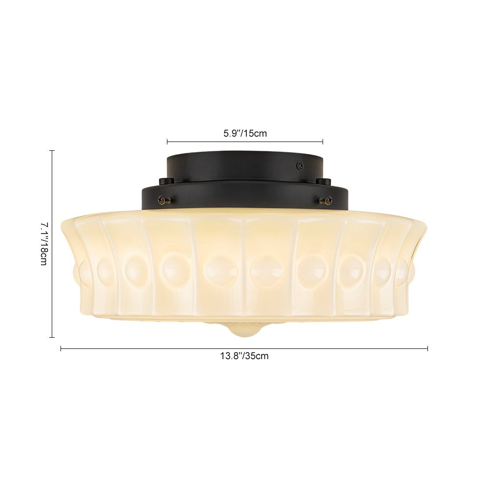 RoyaleGlow Art Deco Ivory Opal Milk Glass Schoolhouse LED Ceiling Light, 4000K Dimmable