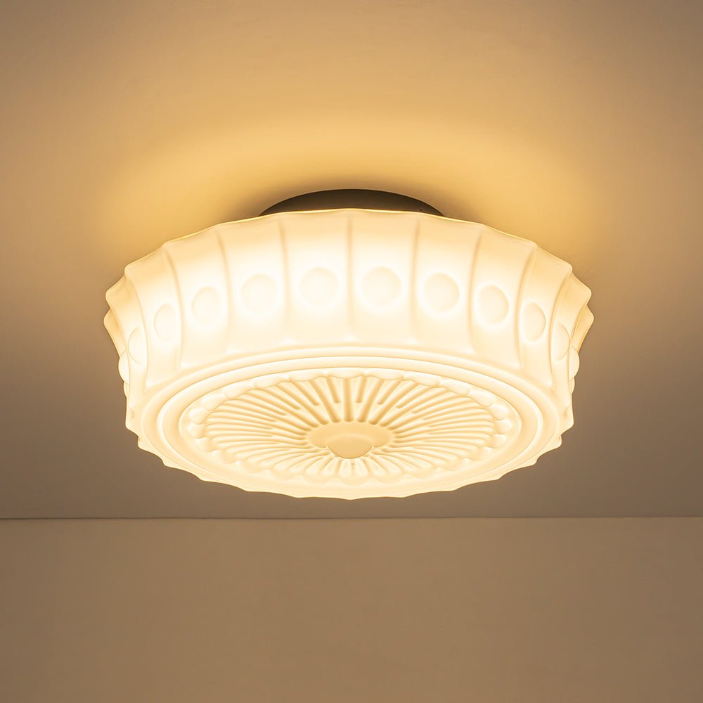RoyaleGlow Art Deco Ivory Opal Milk Glass Schoolhouse LED Ceiling Light, 4000K Dimmable