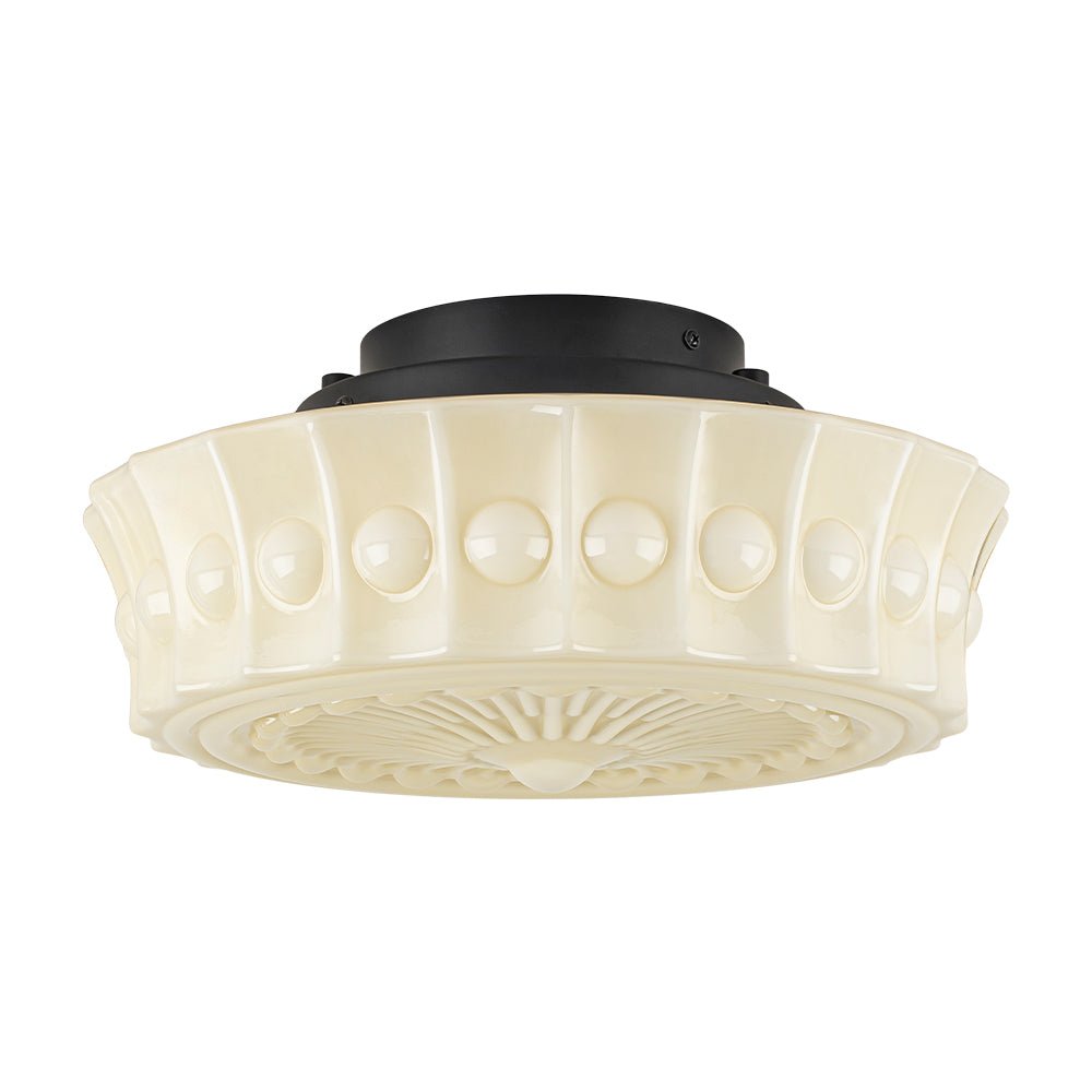 RoyaleGlow Art Deco Ivory Opal Milk Glass Schoolhouse LED Ceiling Light, 4000K Dimmable