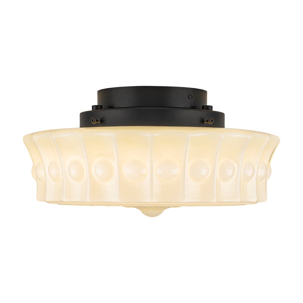 RoyaleGlow Art Deco Ivory Opal Milk Glass Schoolhouse LED Ceiling Light, 4000K Dimmable