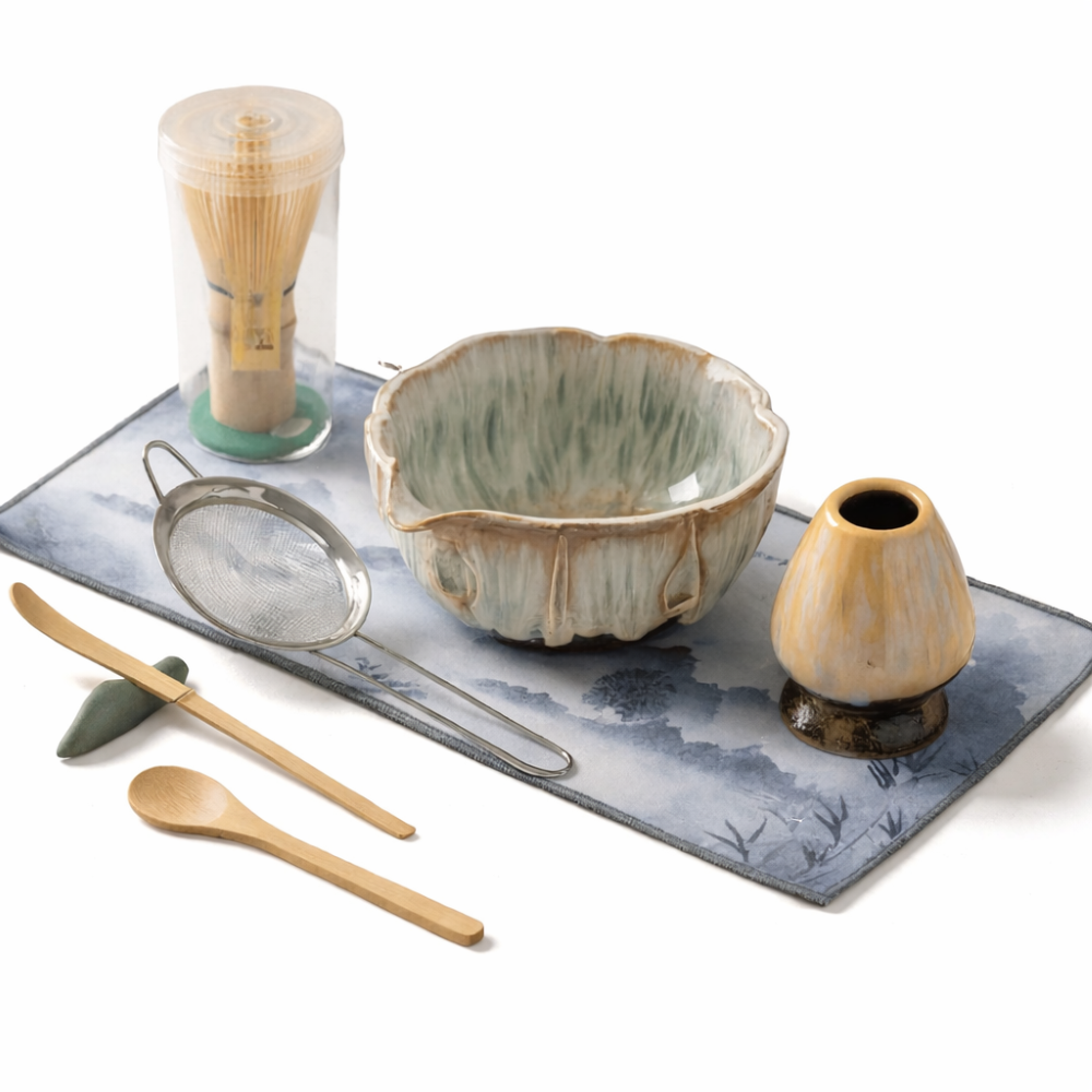 Aikoren – 8 Delige Matcha Theeset met Handgemaakte Keramische Kom 550ml