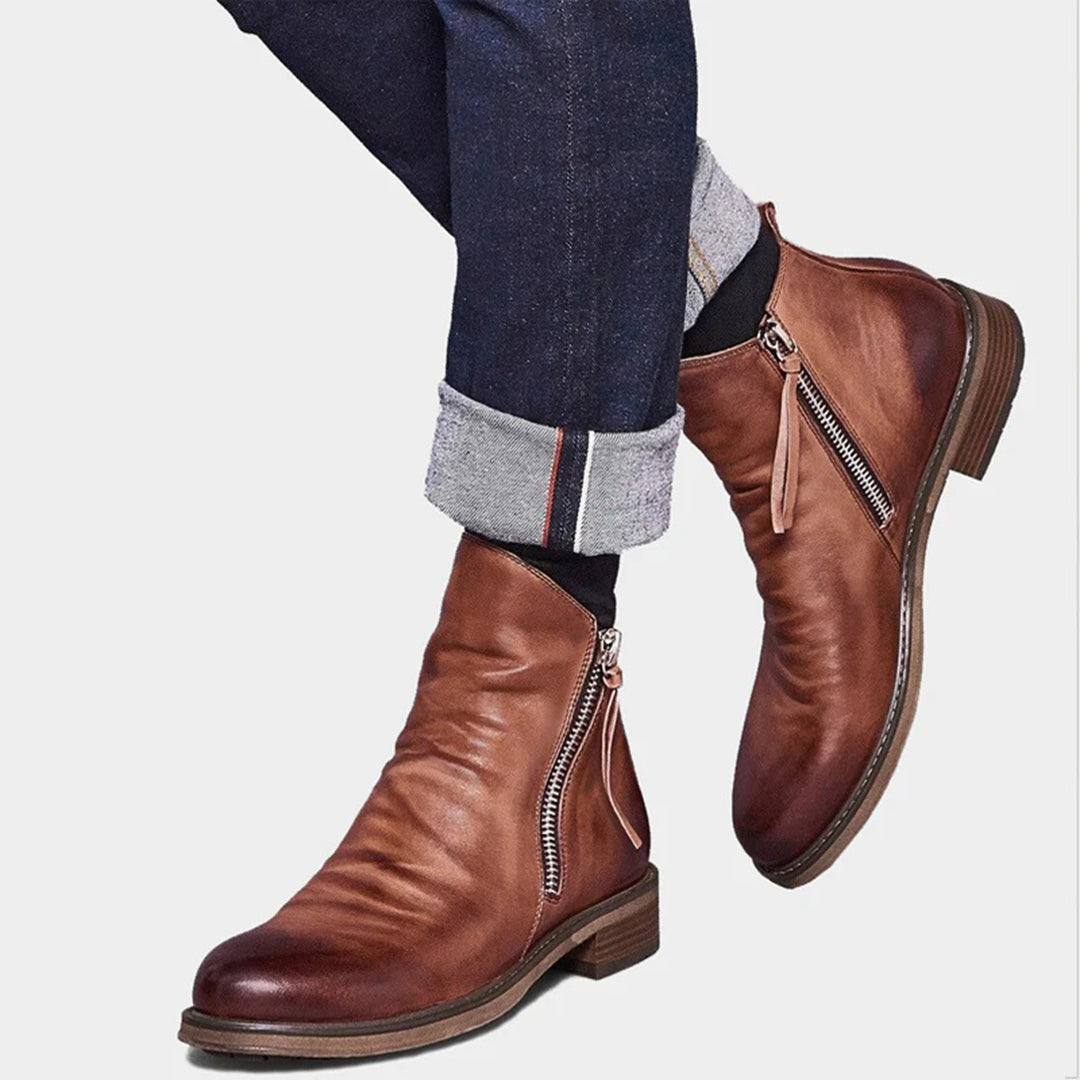 Daniel | Leather Side Zip Ankle Boots