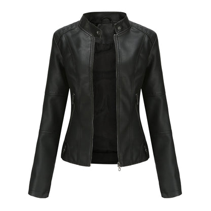 SUENTA Damen Maßgeschneiderte Lederjacke Taillierte Lederjacke Klaren Linien Lagenlook Schwarz