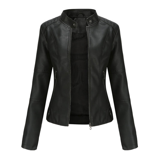 SUENTA Damen Maßgeschneiderte Lederjacke Taillierte Lederjacke Klaren Linien Lagenlook Schwarz