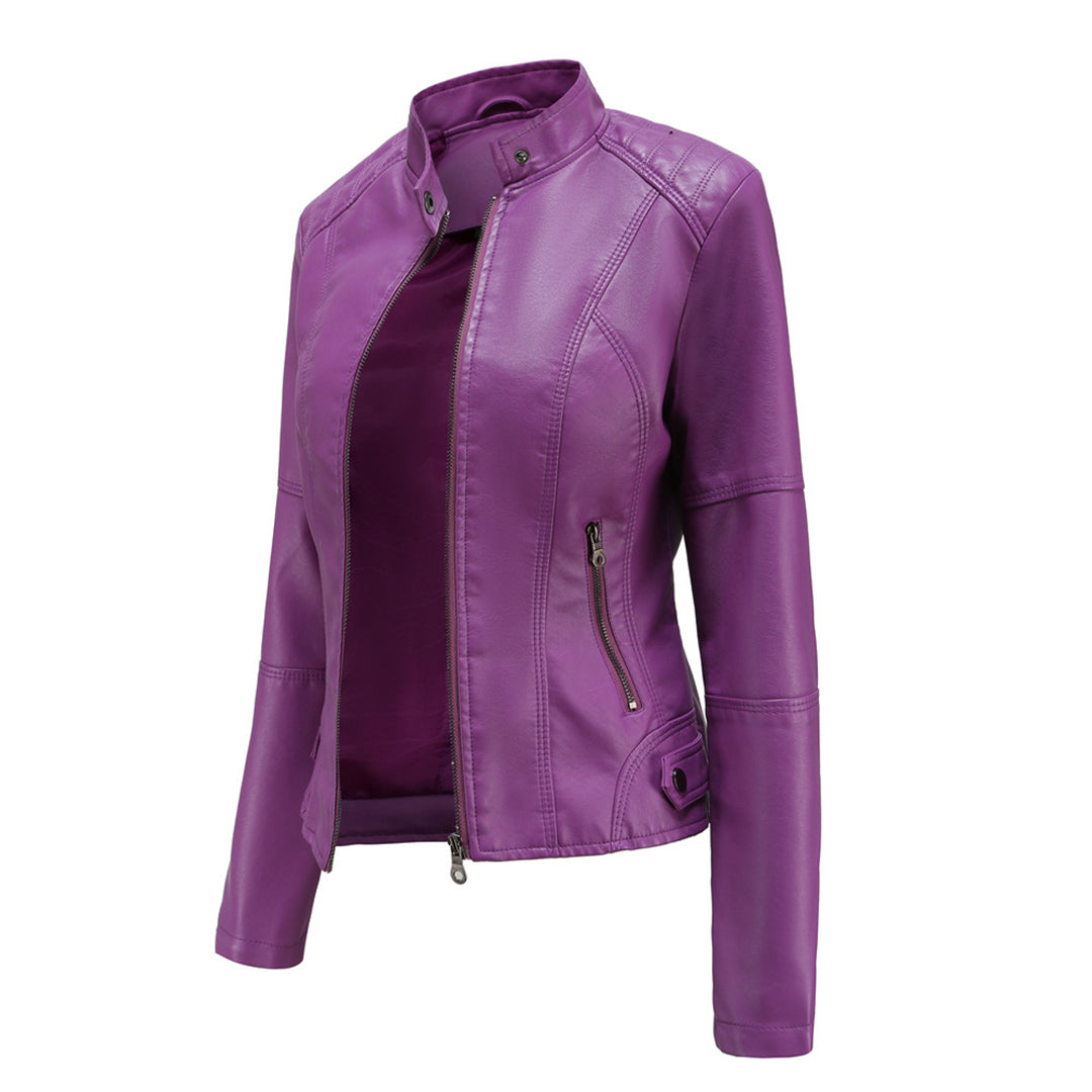 SUENTA Damen Maßgeschneiderte Lederjacke Taillierte Lederjacke Klaren Linien Lagenlook
