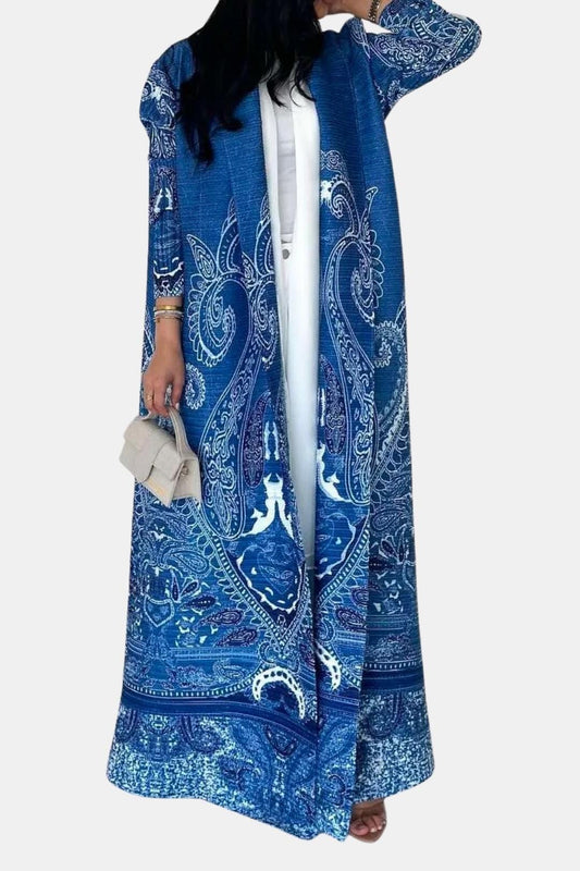 Aysha - Vintage Print Open Front Abaya
