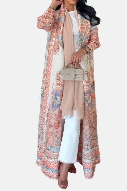 Aysha - Vintage Print Open Front Abaya