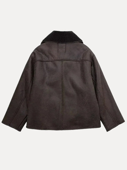 Selina | Oversized Damejakke med Pels | Faux Læder Vinterjakke til Kvinder