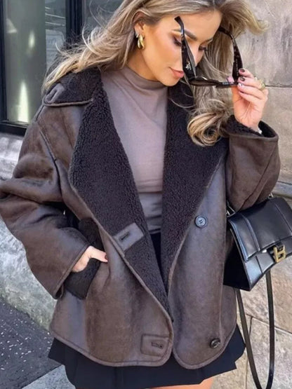 Selina | Oversized Damejakke med Pels | Faux Læder Vinterjakke til Kvinder