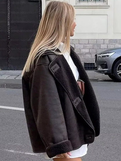 Selina | Oversized Damejakke med Pels | Faux Læder Vinterjakke til Kvinder