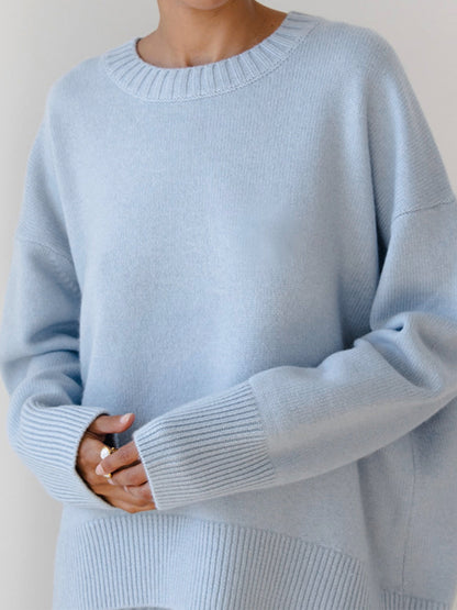 Women’s Oversized Crewneck Knit Sweater – Cozy Casual Top