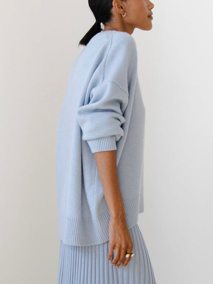 Women’s Oversized Crewneck Knit Sweater – Cozy Casual Top